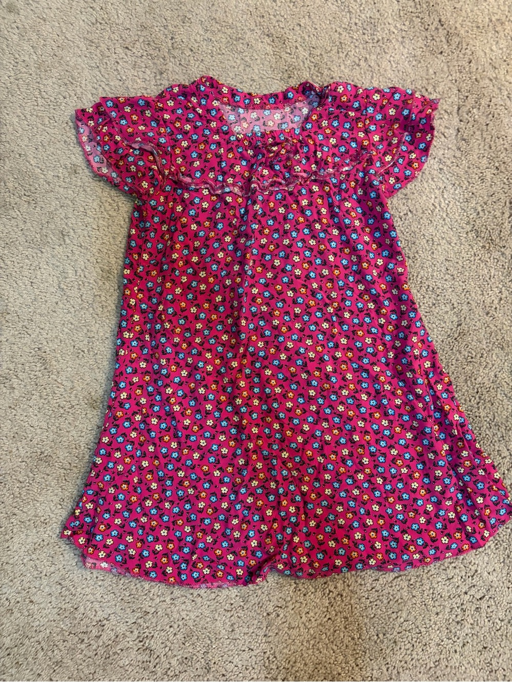 Girls' Bright Pink Floral Nightgown with Flutter Sleeves